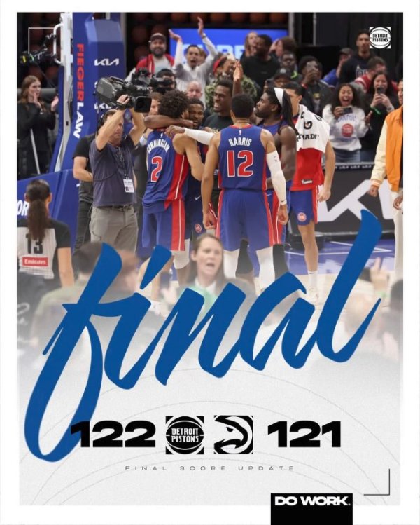 康宁汉姆再三双活塞险胜老鹰 黄蜂大捷走路者